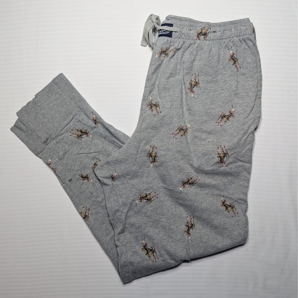 Polo Ralph Lauren Men M Sleep Pants Grey Cotton Pony‎ Print Jogger Quiet Luxury